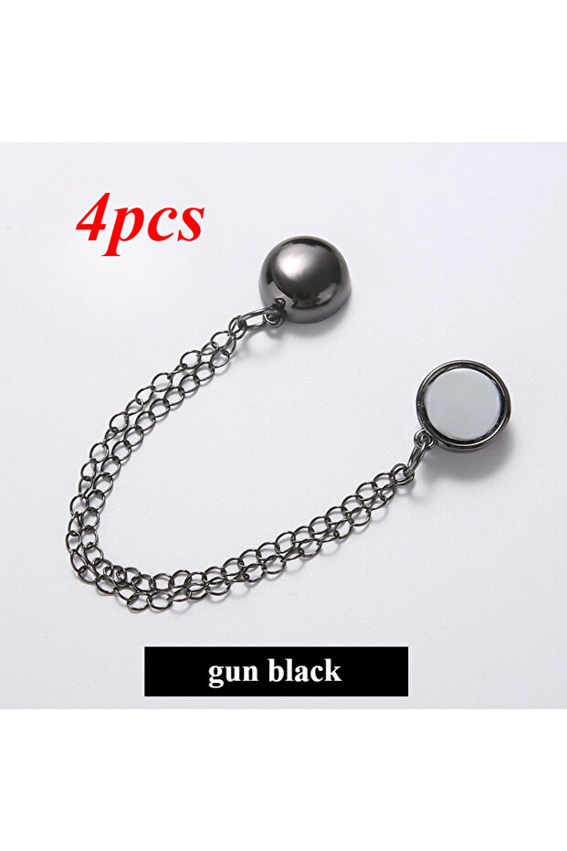 4pcs gun black Multi-Function Magnetic Clothing Clip with Chain Metal Buttons Clip Clothes Scarf Tro