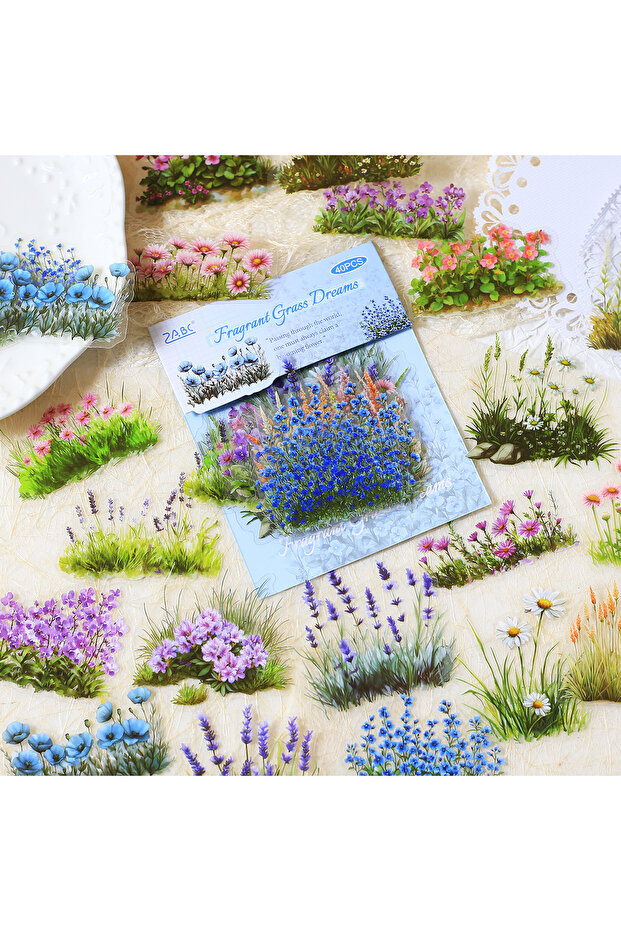 B 40pcs PET Flower Patterns Scrapbook Stickers Journal Decoration Scrapbooking Supplies Hand Made De