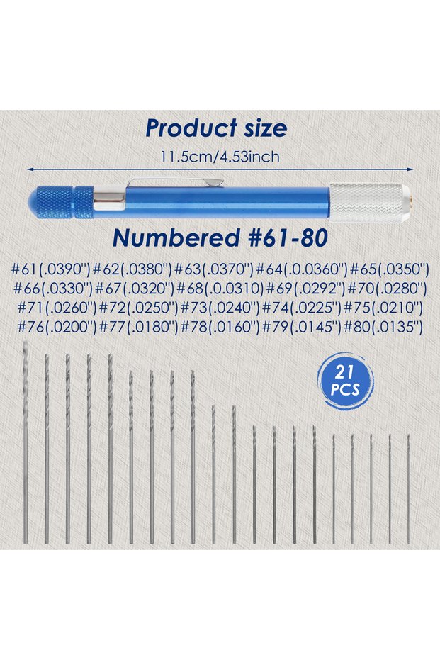 Set B 21PCS Mini Hand Drill Twist Drill Bits Set With Alloy Steel Twist Drills Rotary Tools For Craf