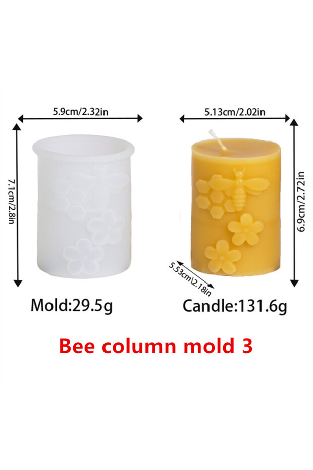 Bees Pillar Mold 3 Honeycomb Silicone Candle Mold DIY Cylinder Column Bee Flower Designs Candles Gyp