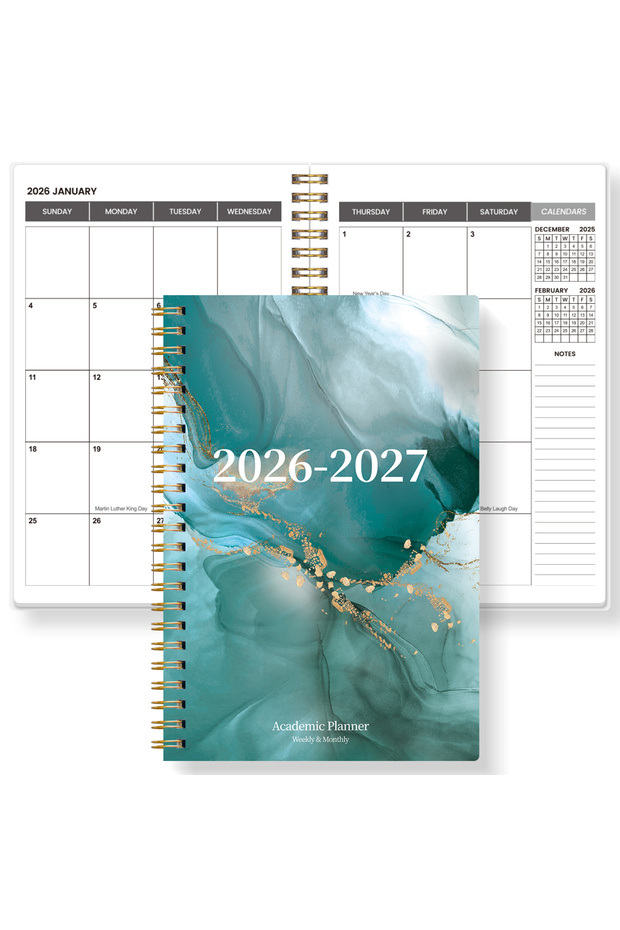 green 2026-2027 A5 Weekly & Monthly Planner – Jan 2026 to Dec 2027 Spiral Organizer with Calendar &