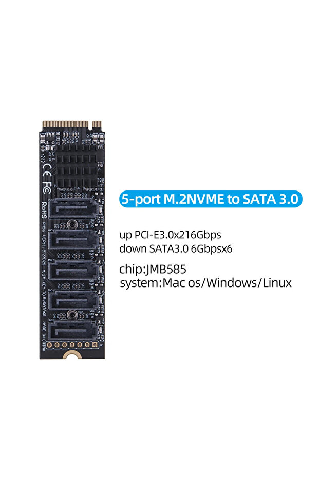 for NVME to 5xSATA M.2 To SATA 3.0 Riser Card M2 M-KEY PCI-E Expansion Card 5/6 Port SATA3.0 Con