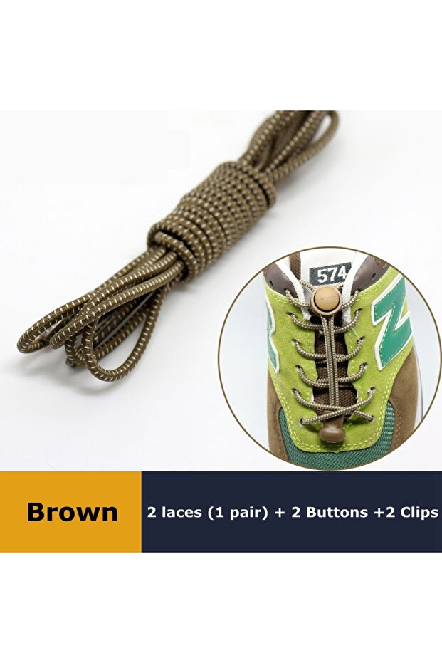 Brown 1Pair Shoelaces for Sneaker Elastic No Tie Shoe Laces Stretching Lock Lazy Laces Quick Rubber