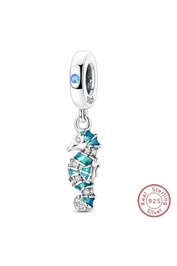 KJC1777 Fit Original 925 Sterling Silver Charms Beads Blue Luminous Whale Shark Seahorse Dolphin Cha