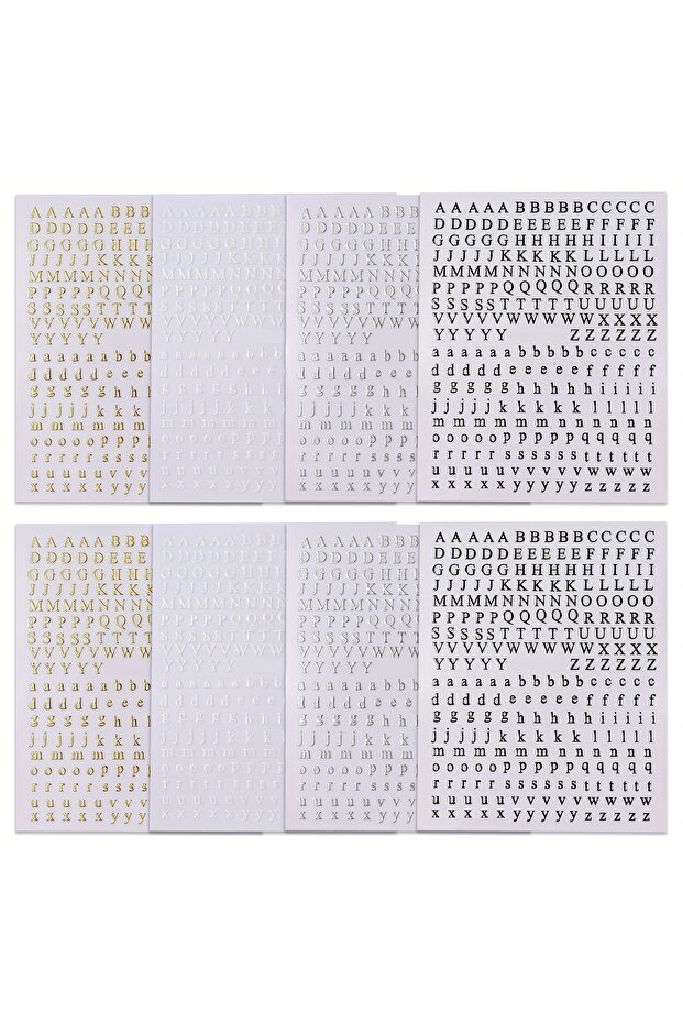 8sheets 8 Sheets Letters Nail Art Stickers English Alphabet Nail Decals Self-Adhesive Metallic Gold