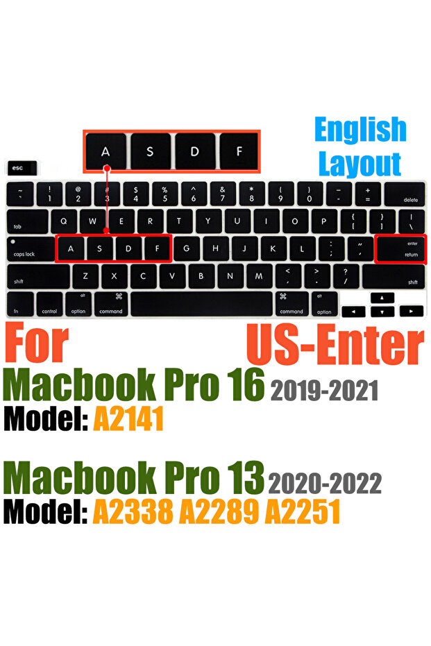 US Egnlish A2338 Compatible with MacBook Pro 13 Keyboard Cover A2289/A2338/A2251&MacBook Pro 16 Keyb