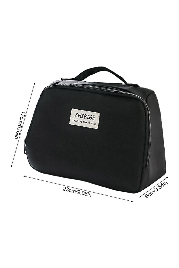 black Large Capacity Pencil Case Black Minimalist Japanese Style Student Stationery Organizer Bag fo