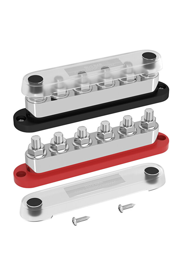 Red and Black DaierTek 600A Power Distribution Block 12V Bus Bar Terminal Block 6 x 3/8" Terminal St