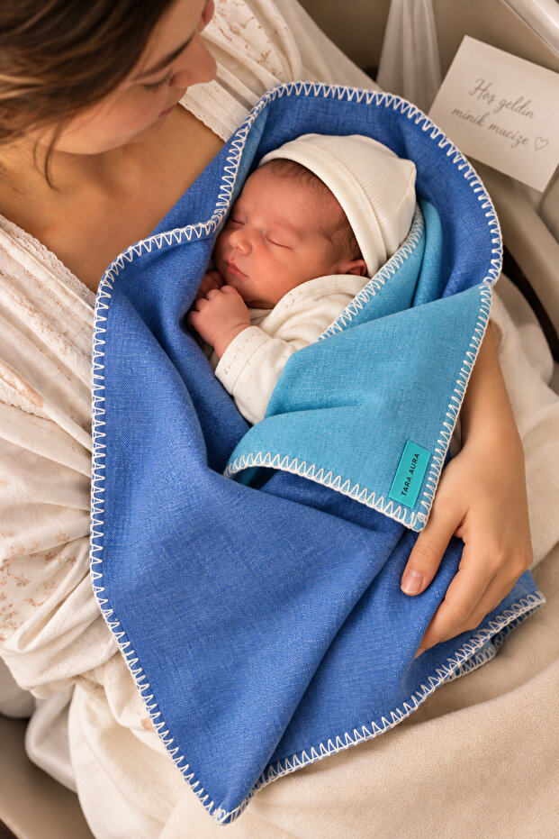 Cotton Baby Blanket Turquoise-Blue