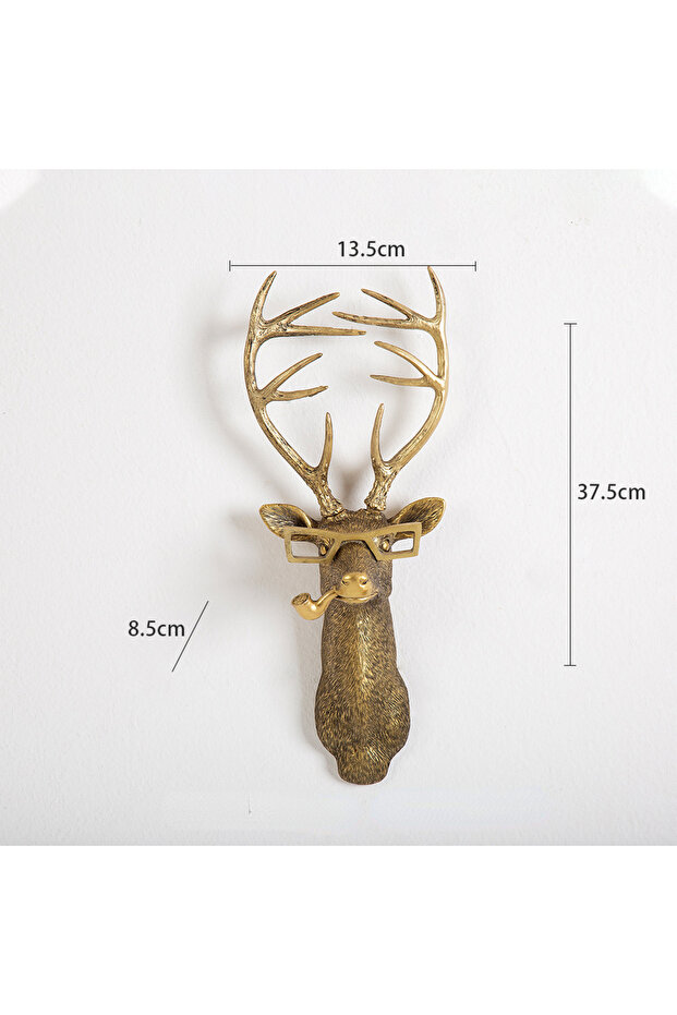 D Antique Bronze Resin Animal Pendant Golden Deer Head Wall Storage Hook Up Background Wall Accessor