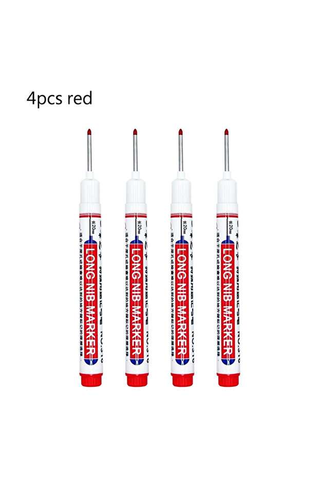 4 red 4/12 Pcs Waterproof Long Head Markers Deep Hole Marker Pen for Metal Carpenter Red/Black/Blue/