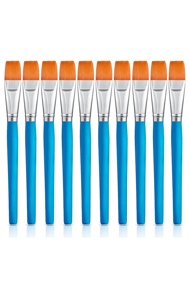 10blue 10pcs Premium Synthetic Nylon Flat Paint Brushes, 3/ 4 Inch - Ideal for Watercolor, Acrylics,