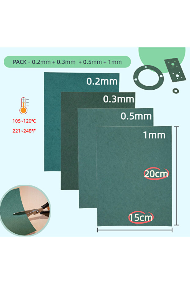 0.2 0.3 0.5 1mm Gasket Paper Sheets 20x15cm | Tear-Resistant Heatproof Oil-Resistant DIY Engine Gask