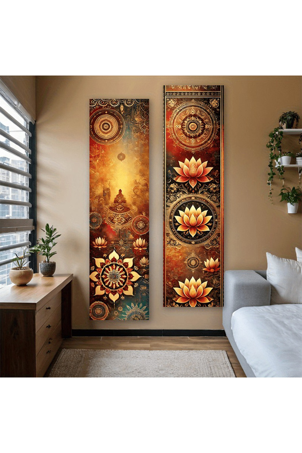 40x150cm GHYX(389)GHYX(390) Golden Lotus & Buddha Mandala Vertical Tapestry Vibrant Polyester Aesthe