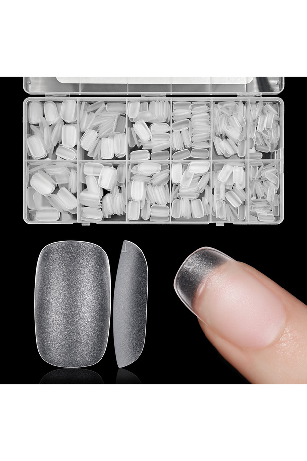 Square 600pcs Transparent Almond/Coffin/Square Nail Tips - Medium/Short Length, Full Matte, Pure Col