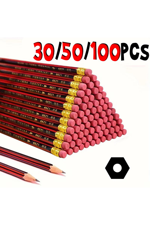 100 Pens 30/50/100Pcs HB Wooden Pencils With Erasers Barrels For Writing Drawing And Sketching Ideal