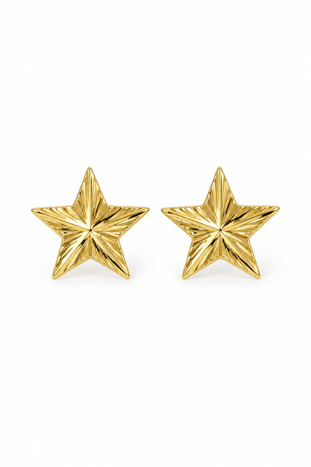 Gold Color Textured Star Earrings