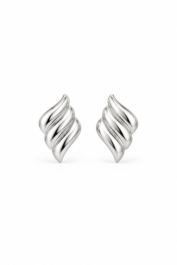 Silver Color Curved Form Modern Earrings