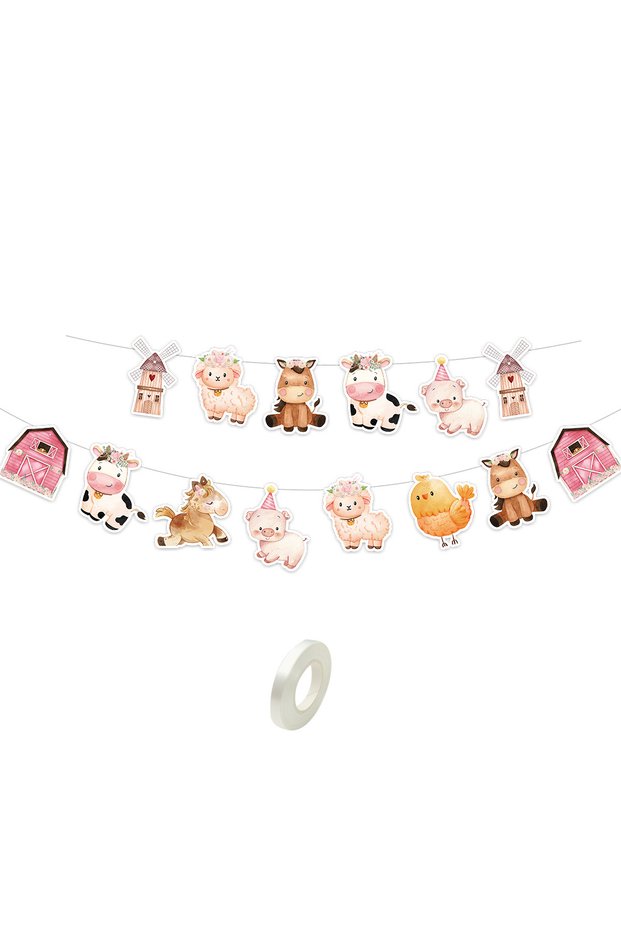 1set banner 1Set Farm Animal Paper Banner Carton Horse/Pig/Cow Hanging Banners For Farmland Birthday
