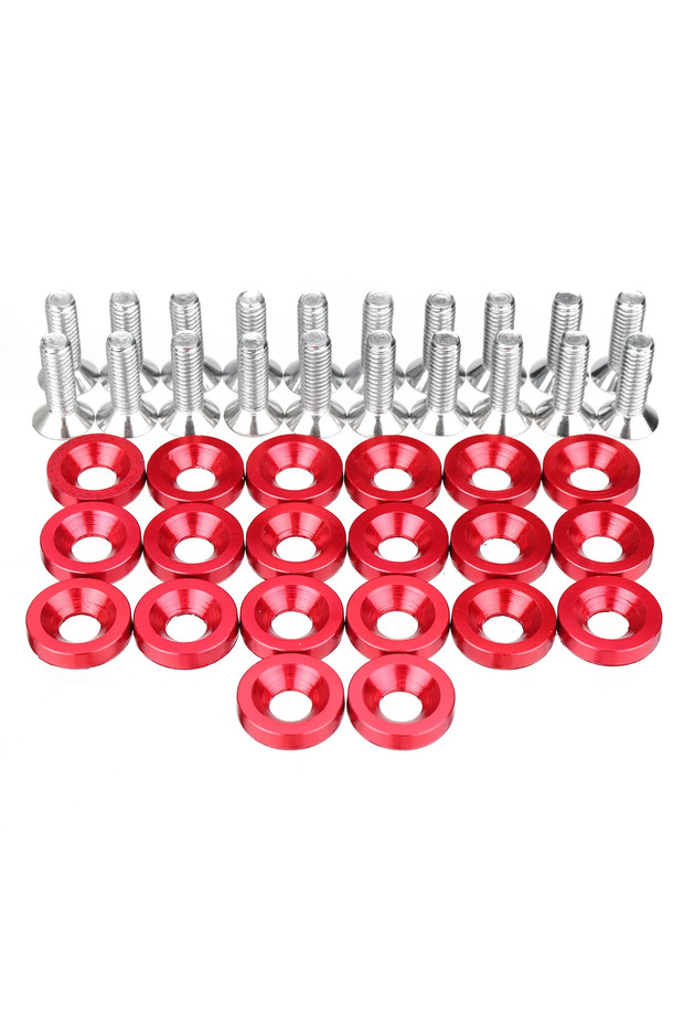 Red 40pcs M6 Aluminum Hex Head Bolts & Fender Washer Screws - Universal Car Modification JDM Auto Bu