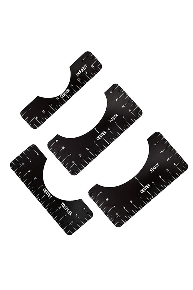 Black 4pcs T-Shirt Ruler Guide Shirt Alignment Tool T-Shirt Alignment Ruler with Clothing Size Chart