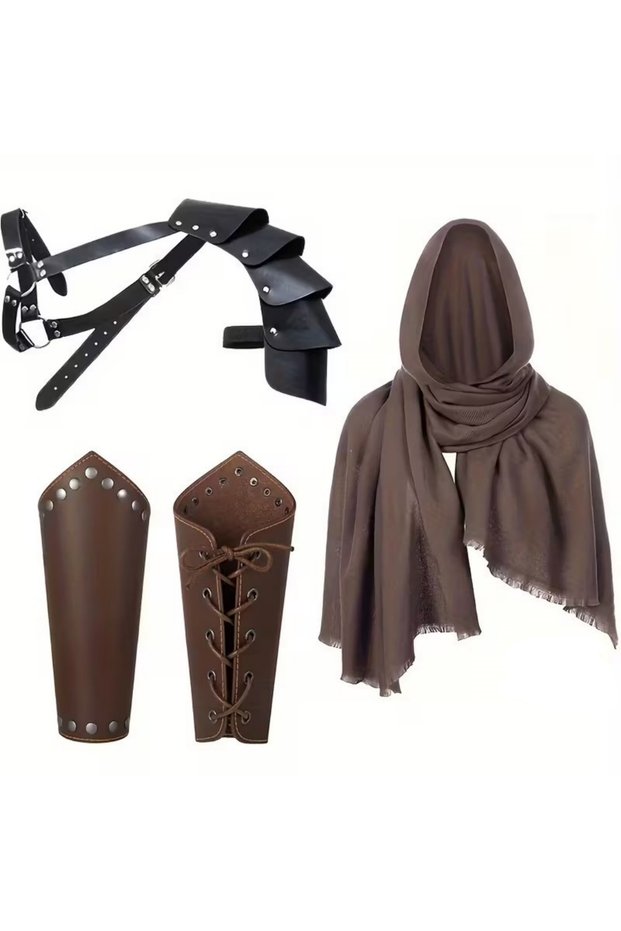 StyleG 4PCS 1/4PCS Men Vintage Medieval Knight Hooded Cloak Scarf Renaissance Belt Wrist Guard Hallo