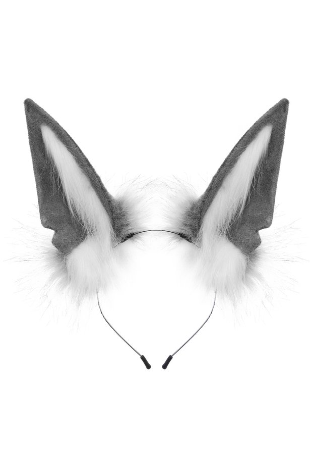 Darkgraywhite Handmade Animal Fur Wolf Fox Ears Headband Cosplay Headwear Hair Hoop Head Accessories