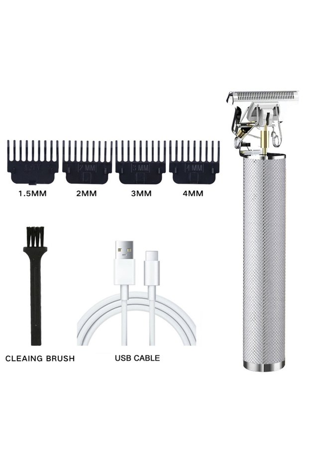 061-SilverMesh Vintage Hair Clipper Cordless Trimmer Portable USB Fast Charging Hair Cutting Machine