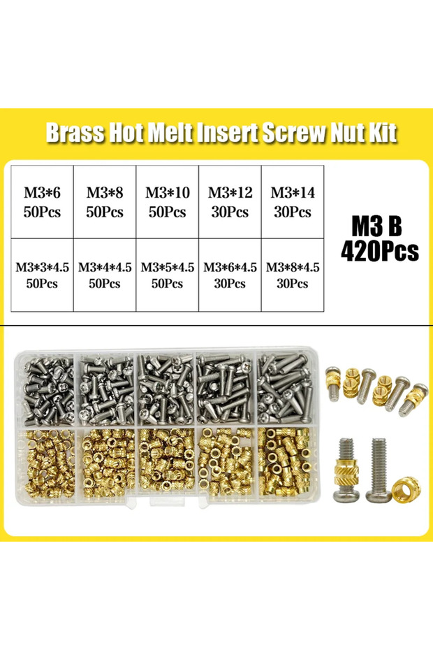 M3 B 420pcs 420/500Pcs Heat Set Insert Nuts Stainless Steel Brass Thermal Threaded Inserts for 3D P