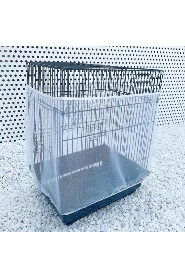 120cm WHITE Universal Elastic Bird Cage Cover Transparent Mesh Net Anti Splash Seed Feather Catcher