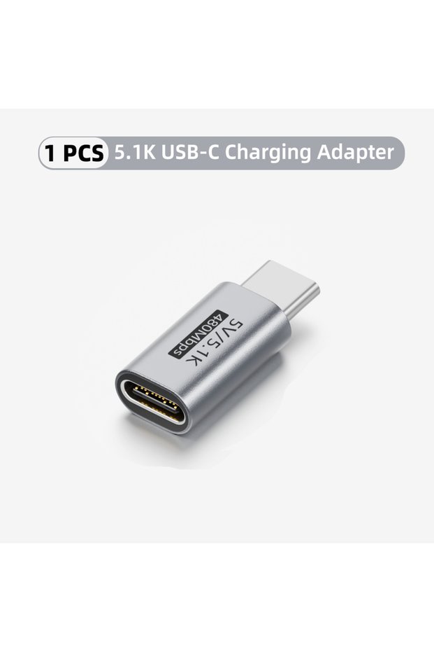 1x 5.1K-Type-C-ZJT Type-C Charging Adapter 5.1K Pull-down Resistor Safe Low Power Charging Aluminum
