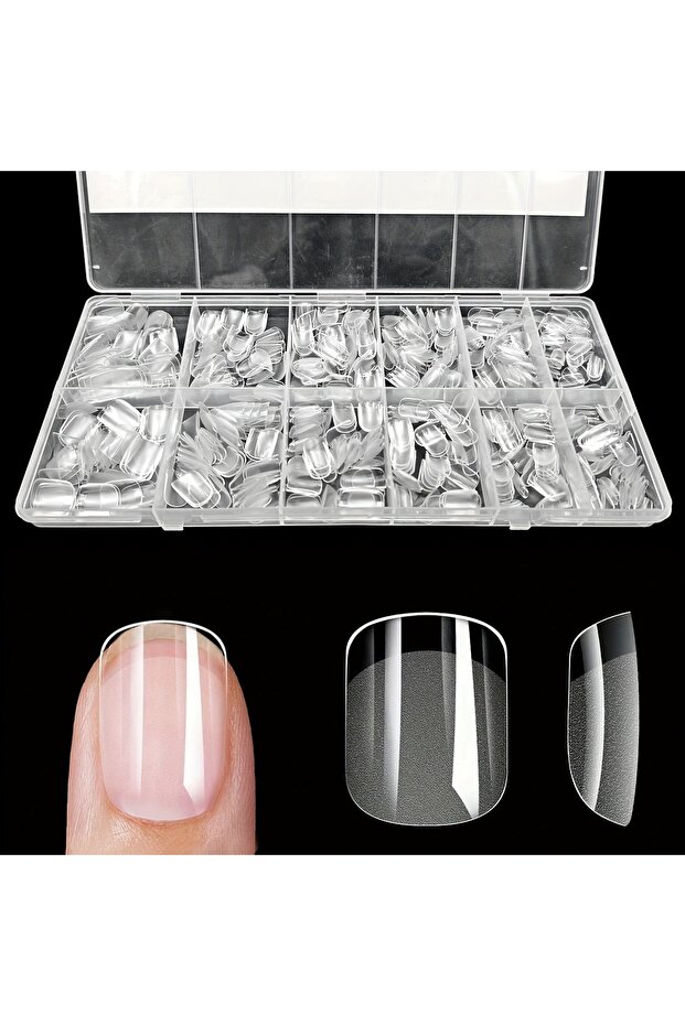 Square-S 600Pcs False Nail Tips Semi-Matte Finish Almond French Coffin Stiletto Oval Square Shapes w