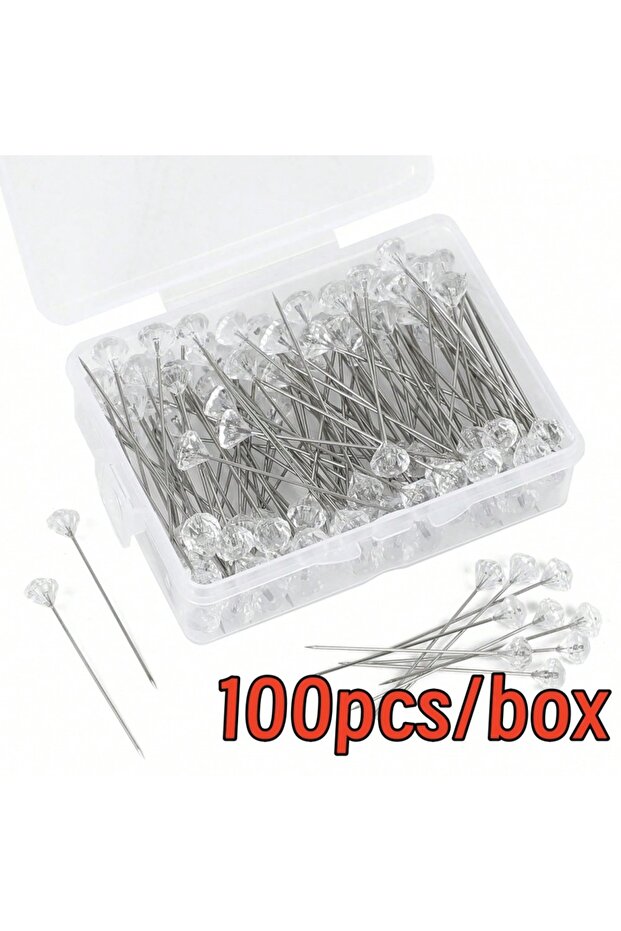 100pcs 100pcs Transparent Diamond Pins 3.15 Inch Clear Straight Corsage Bouquet Diamond Pins Wedding