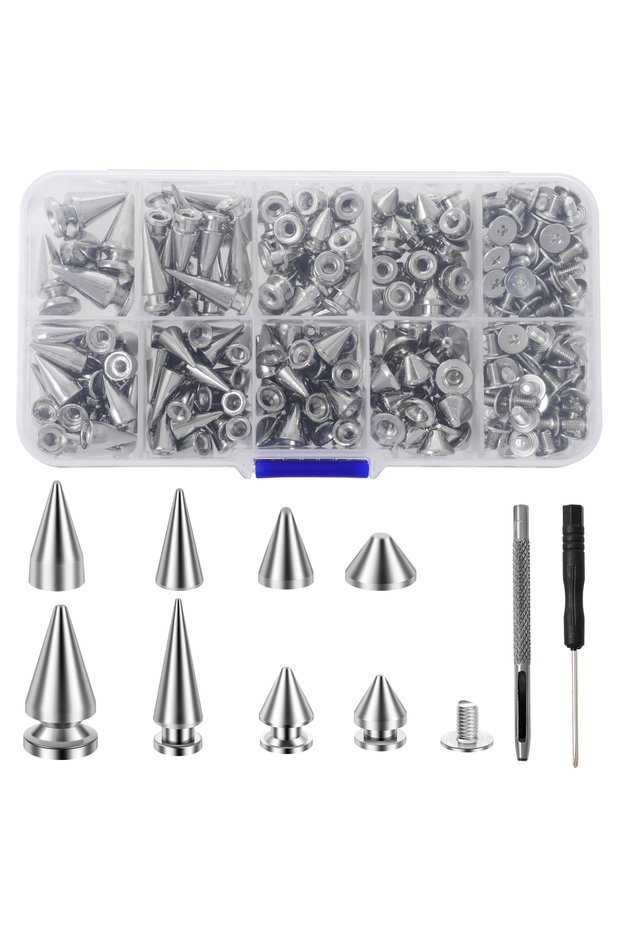 359Pcs 1 set 718/359pcs Multiple Sizes Cone Spikes Screwback Studs Rivets Metal Tree Spikes Studs fo
