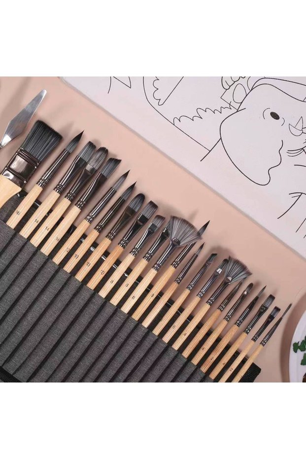 24 Piece High-quality Nylon Hair Birch Short Rod Artist Paint Brush Set Applicable To Watercolor and