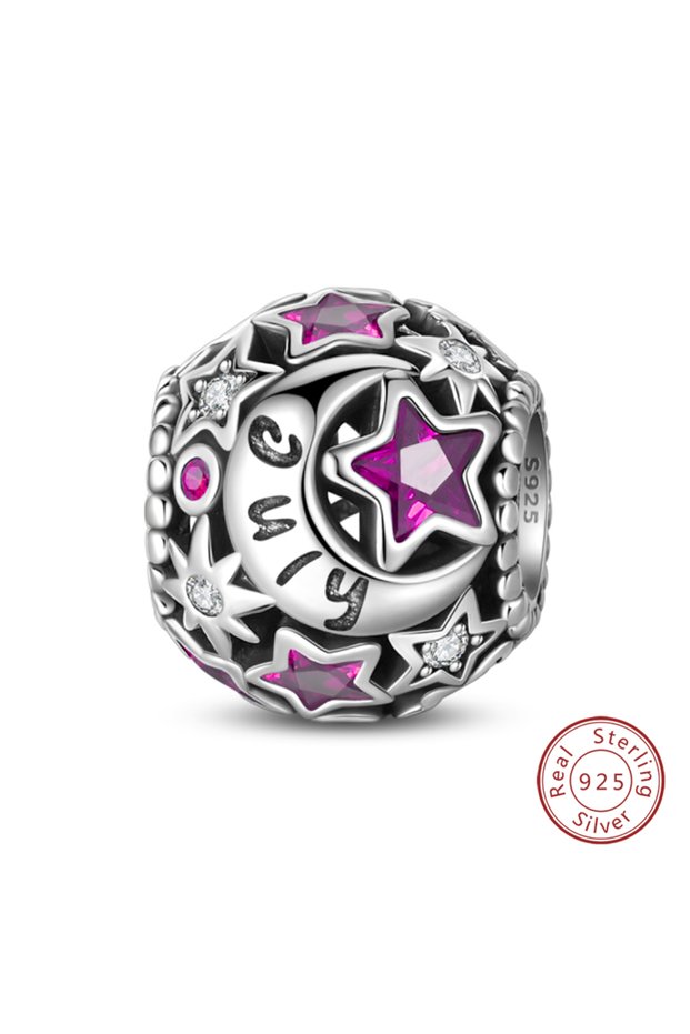 PAC1360-7 New 925 Sterling Silver Star Moon Birthstone January to December Charms Beads Sparkling Zi