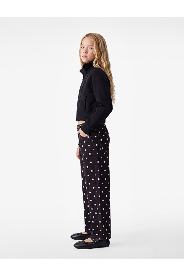 Pocketed Loose-Fit Cotton Polka Dot Wide-Leg Denim Trousers