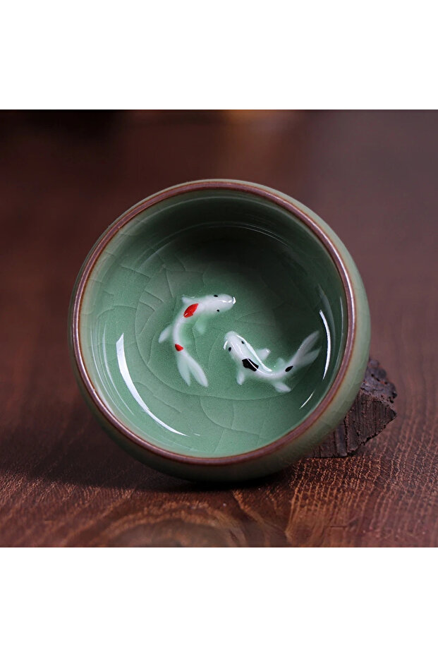 B 60ml Crackle Golden Fish Celadon Porcelain Teacups Delicate Longquan Tea Cup Bowl Kungfu Servicea.