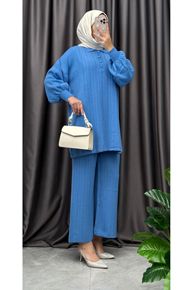 Polo Collar Knitwear Pants Suit