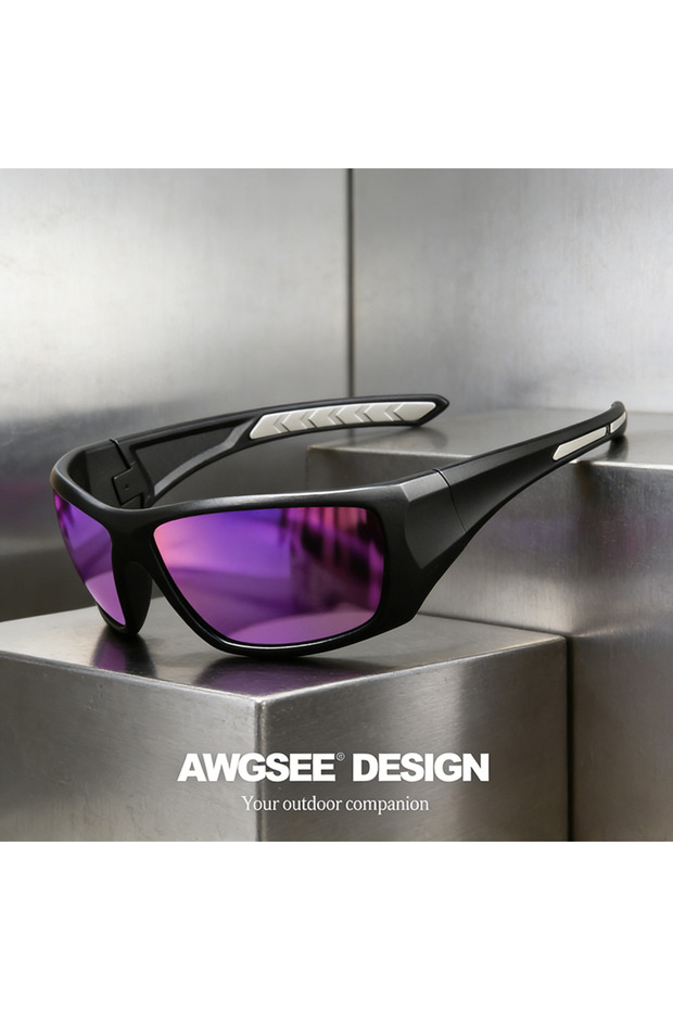 C6 Purple Polarized Sports Sunglasses UV400 Anti-Glare Full Frame Outdoor Cycling Fishing Glasses wi