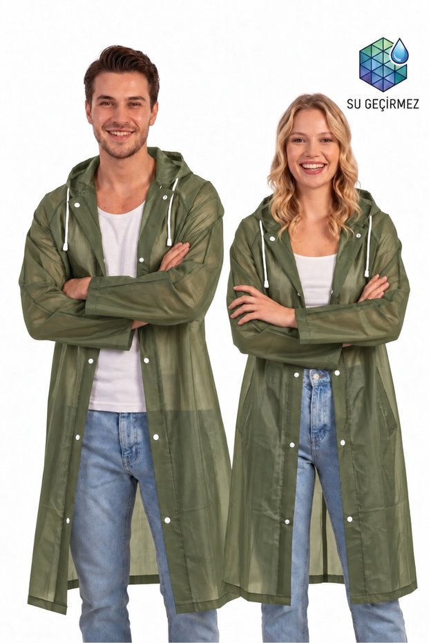 Unisex Khaki Water Windproof Raincoat Hooded
