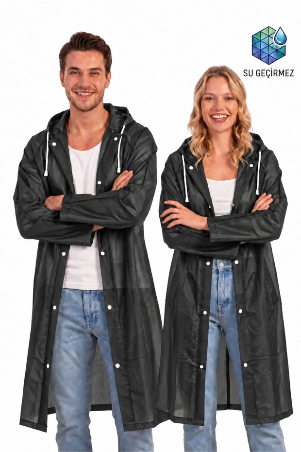 Unisex Black Water Windproof Raincoat Hooded