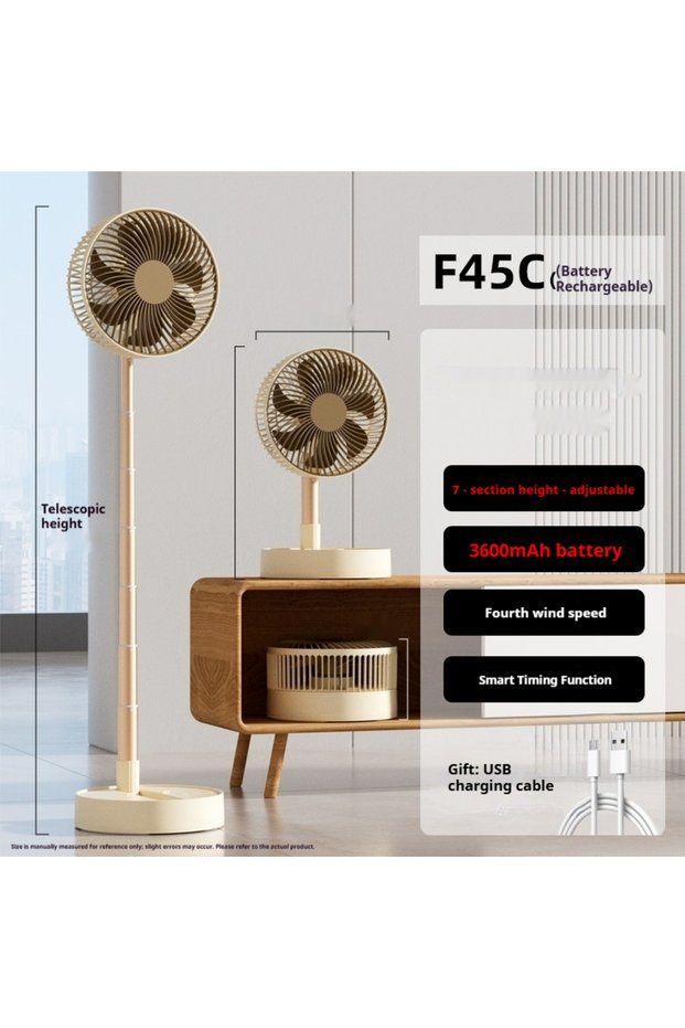 Khaki USB Foldable Portable Fan with 8inch 4 Speeds & Timing, Battery Operated Mini Floor Fan for Be