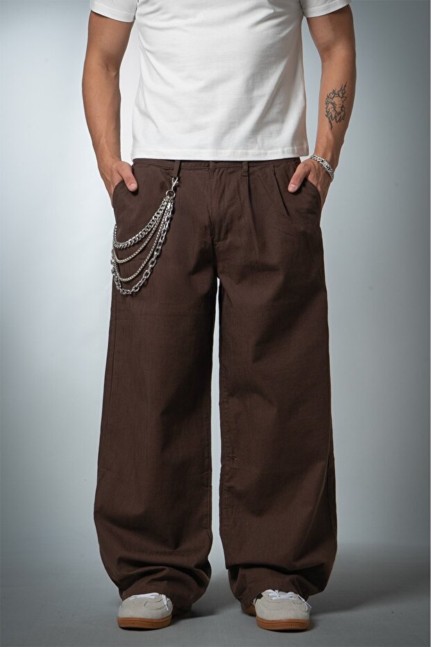 Brown Linen Super Baggy Men's Trousers