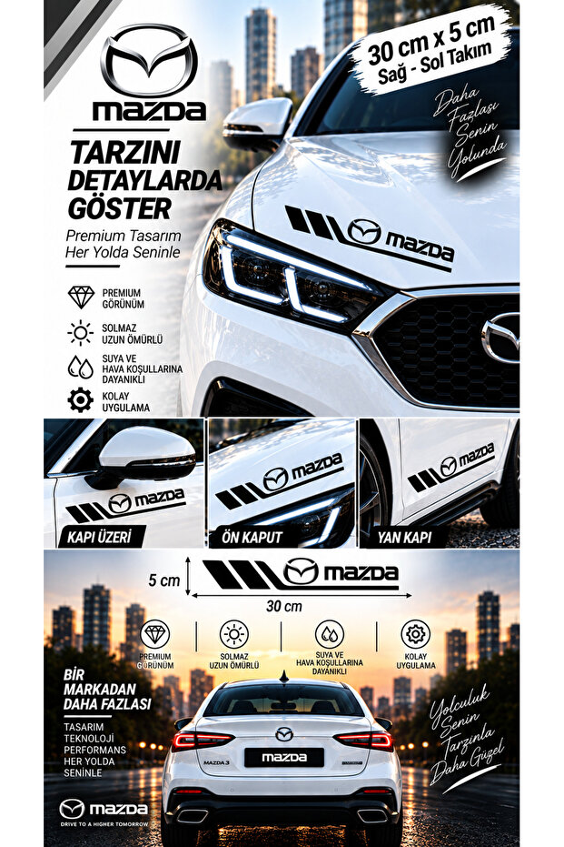 Mazda Compatible Sport Body Stripe Sticker Right Left Side Door Fender Sticker 2 Pieces
