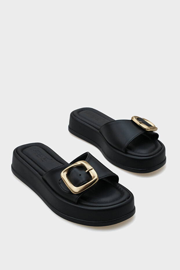 Marget Wedge Heeled Single Strap Buckle Women's Slippers