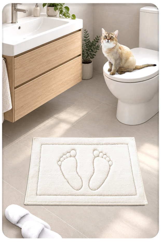 Cotton Woven Water Absorbent Bath Mat Foot Mat 60X40 cm Cream