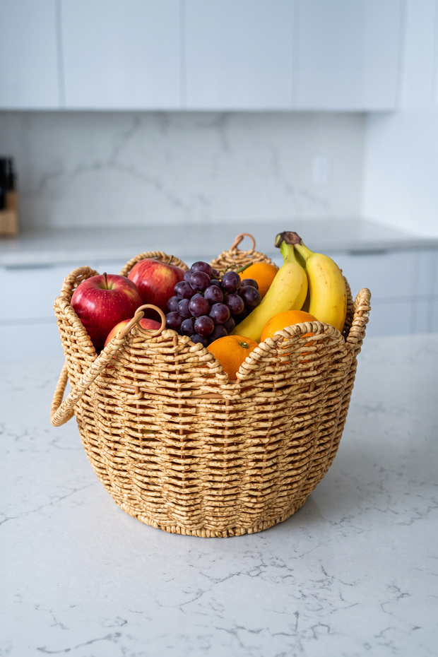 Rattan Wicker Decorative Organizer Basket with Handles