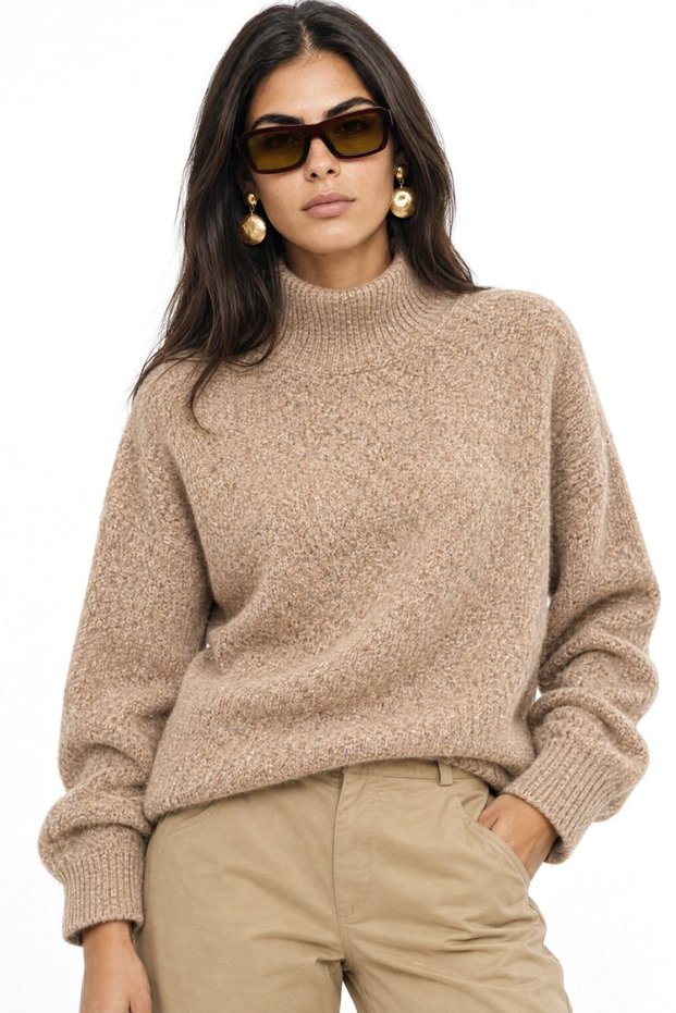Mixray Oversize Ribbed Turtleneck Sweater