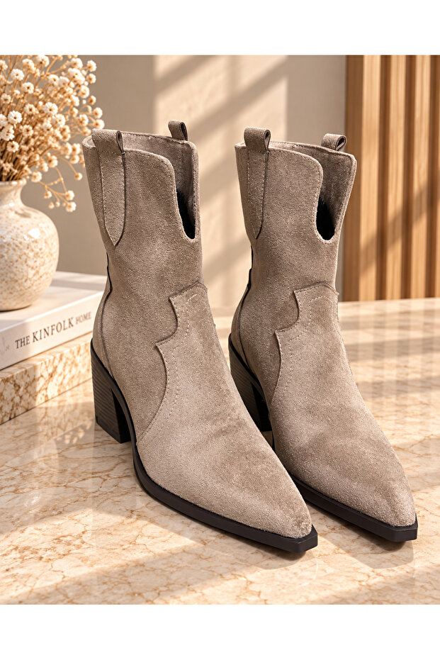 Women's Mink Suede Western Cowboy Ankle Short Boots